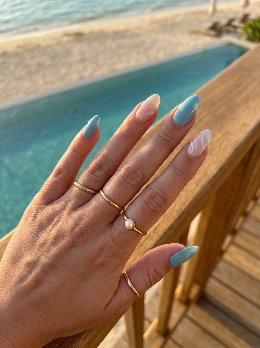 Ocean Blue Wave Nails als Beachy Nails Inspiration 2026